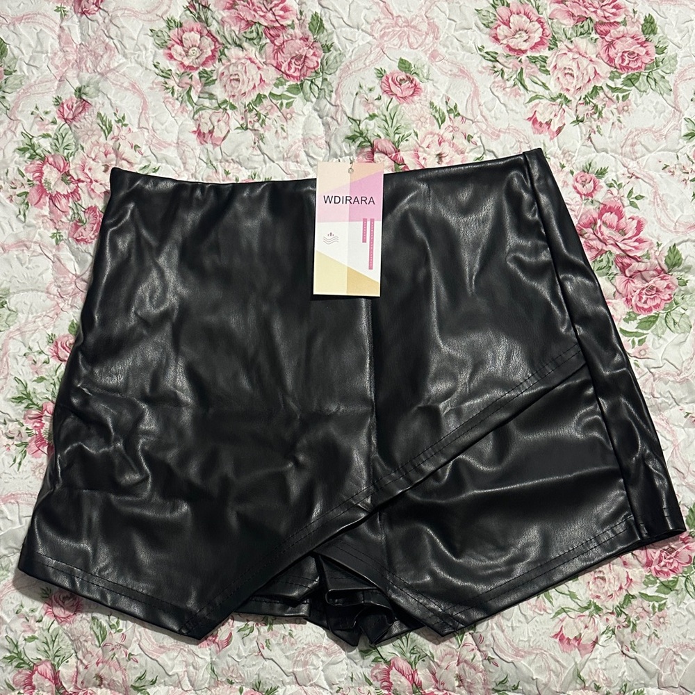 Women's Black Faux Leather Shorts